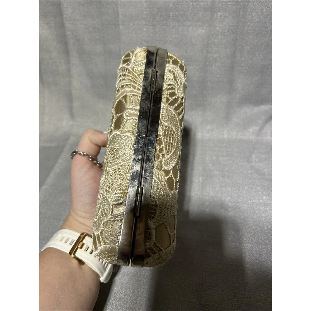 Vintage Vibes Lace Bride Handbag‎ Beige Cream Evening Clutch Floral